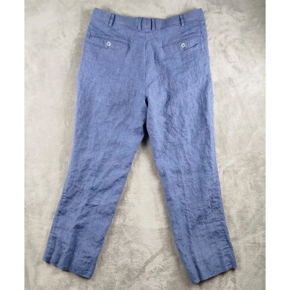 Bianco Brioni Florence Modern Blue Linen Pants Mens 36S Designer Made In‎ Italy